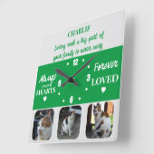 Kat huisdier verlies Keepsake Memorial groen Vierkante Klok (Hoek)