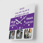 Kat huisdier verlies Keepsake Memorial paarse Vierkante Klok (Hoek)