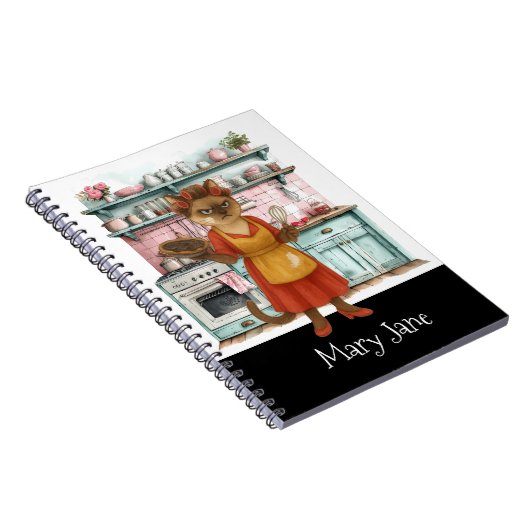 Kat Huisvrouw is aan het koken in de keuken Notitieboek (Rechterzijde)