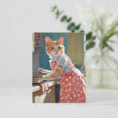 Kat huisvrouw koken diner briefkaart (Staand voorkant)