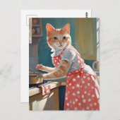Kat huisvrouw koken diner briefkaart (Voorkant / Achterkant)