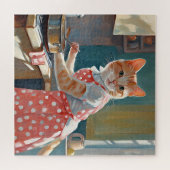 Kat huisvrouw koken diner legpuzzel (Horizontaal)