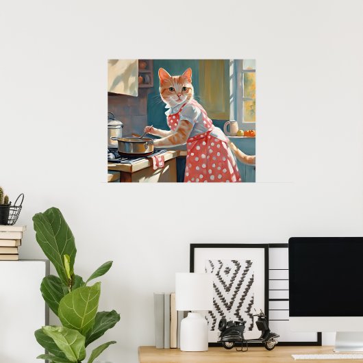 Kat huisvrouw koken diner poster (Thuiskantoor)
