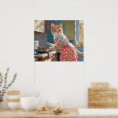 Kat huisvrouw koken diner poster (Keuken)