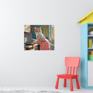 Kat huisvrouw koken diner poster