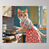 Kat huisvrouw koken diner poster (Voorkant)