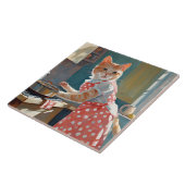 Kat huisvrouw koken diner tegeltje (Zijkant)