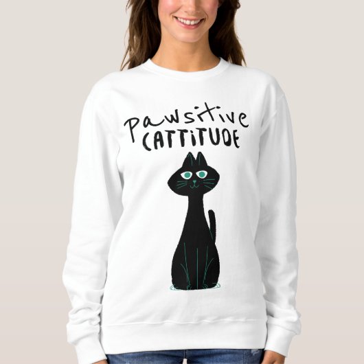 Kat Humor Pun Pawsitive Cattitude Fun Quote Trui (Voorkant)