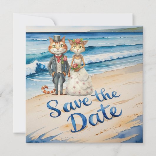 Kat Huwelijk Strand Huwelijk Thema Save The Date (Voorkant)