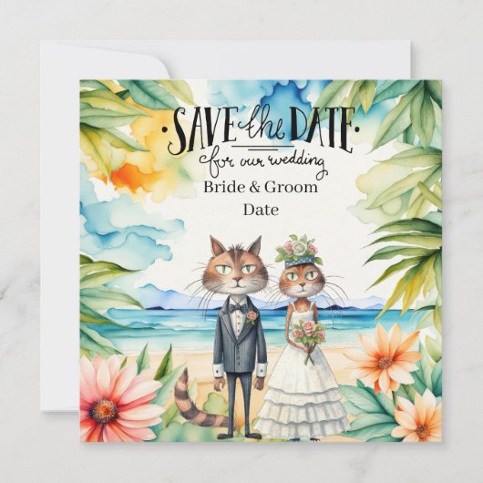 Kat Huwelijk Strand Huwelijk Thema Save The Date (Voorkant)