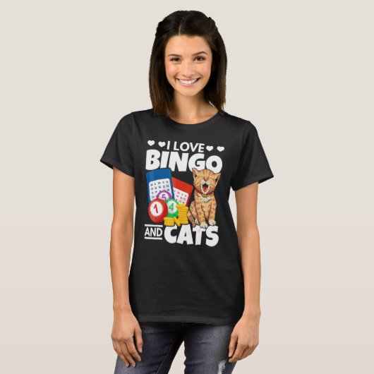 Kat I houdt van bingo en katten gokken bingo Playe T-shirt (Voorkant volledig)