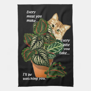 Kat ik kijk naar je zong Parody Potted Planten Theedoek