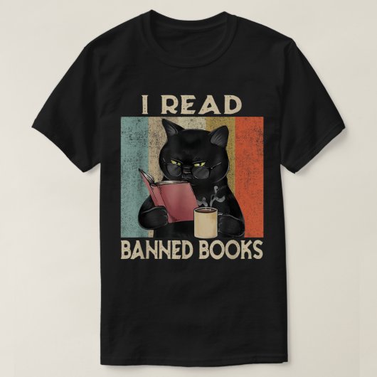 Kat ik las verboden boeken Funny Bookworms Reading T-shirt (Design voorkant)