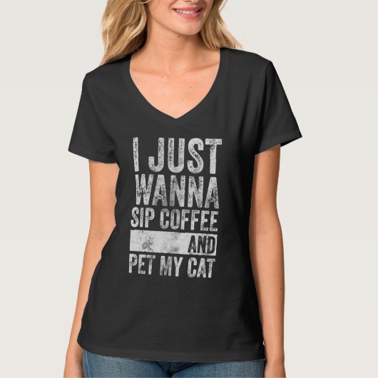 Kat ik wil gewoon een Sip Koffie en mijn kat T-shirt (Voorkant)