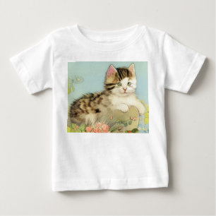 Kat Illustratie met roze bloemen