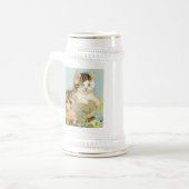  Kat Illustratie met roze bloemen Bierpul (Voorkant links)