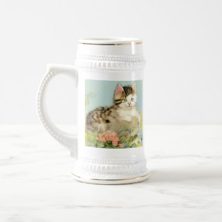  Kat Illustratie met roze bloemen Bierpul
