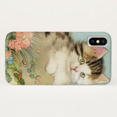  Kat Illustratie met roze bloemen Case-Mate iPhone Case (Achterkant (horizontaal))