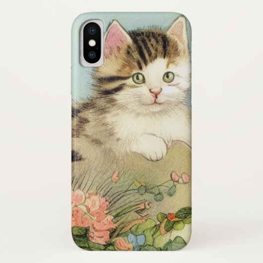  Kat Illustratie met roze bloemen Case-Mate iPhone Case (Achterkant)