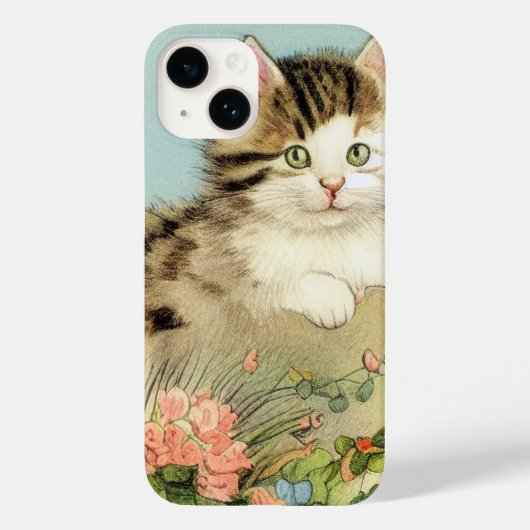 Kat Illustratie met roze bloemen Case-Mate iPhone Case (Achterkant)