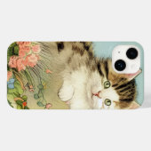 Kat Illustratie met roze bloemen Case-Mate iPhone Case (Achterkant (horizontaal))