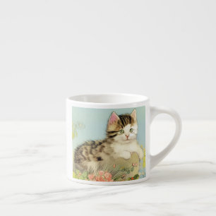 Kat Illustratie met roze bloemen Espresso Kop
