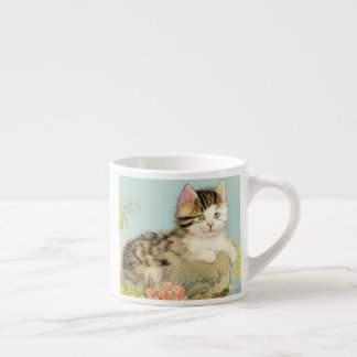  Kat Illustratie met roze bloemen Espresso Kop