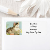 Kat Illustratie met roze bloemen Etiket (Insitu)