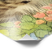  Kat Illustratie met roze bloemen Foto Afdruk (Hoek)