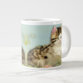  Kat Illustratie met roze bloemen Grote Koffiekop (Voorkant rechts)