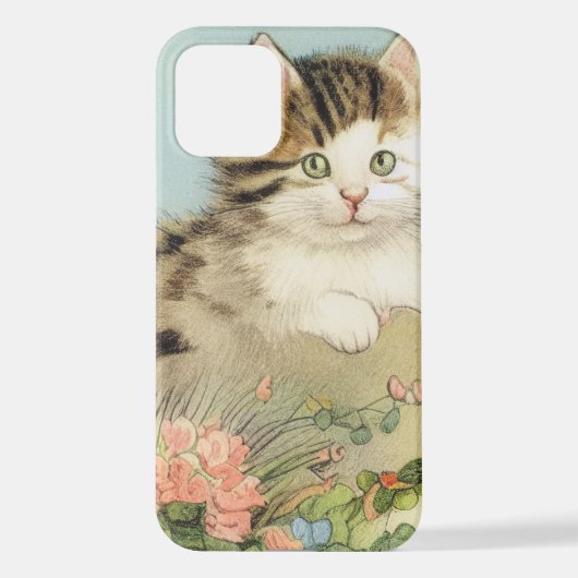  Kat Illustratie met roze bloemen iPhone Hoesje (Achterkant)