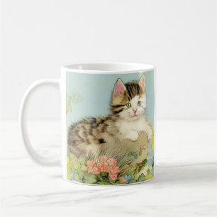 Kat Illustratie met roze bloemen Koffiemok