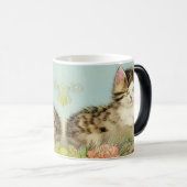  Kat Illustratie met roze bloemen Magische Mok (Voorkant rechts)