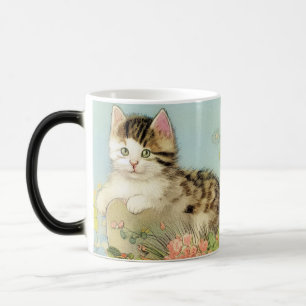 Kat Illustratie met roze bloemen Magische Mok