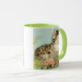  Kat Illustratie met roze bloemen Mok (Voorkant rechts)