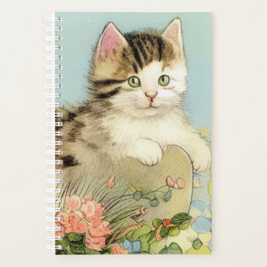 Kat Illustratie met roze bloemen Planner (Voorkant)