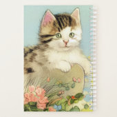 Kat Illustratie met roze bloemen Planner (Achterkant)