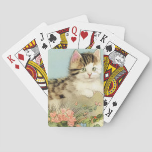 Kat Illustratie met roze bloemen Pokerkaarten