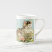  Kat Illustratie met roze bloemen Porselein Kop (Rechts)