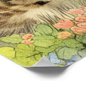 Kat Illustratie met roze bloemen Poster (Hoek)