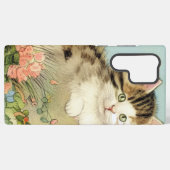  Kat Illustratie met roze bloemen Samsung Galaxy Hoesje (Achterkant horizontaal)