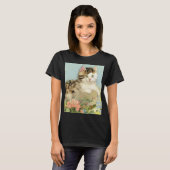  Kat Illustratie met roze bloemen T-shirt (Voorkant volledig)
