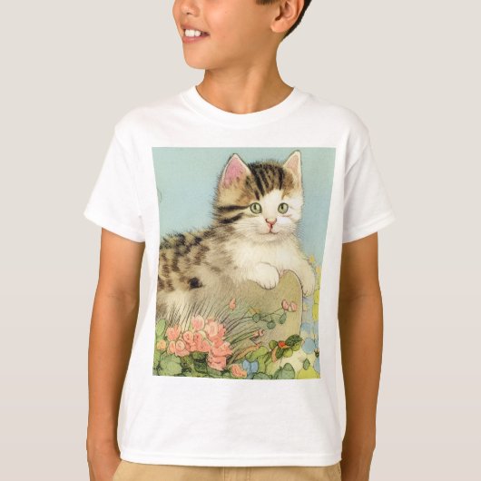  Kat Illustratie met roze bloemen T-shirt (Voorkant)