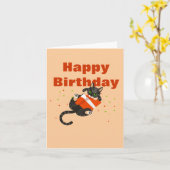 Kat illustratie op kaart "Gefeliciteerd" (Gele Bloem)