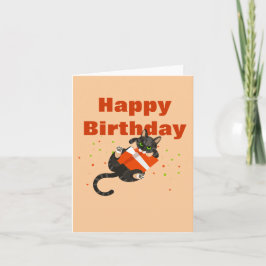 Kat illustratie op kaart "Hartelijk gefeliciteerd 