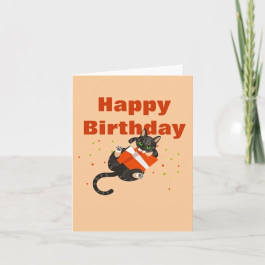 Kat illustratie op kaart "Hartelijk gefeliciteerd (Voorkant)