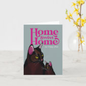 Kat-illustratie op kaart "Thuisvriendelijk thuis.. (Gele Bloem)