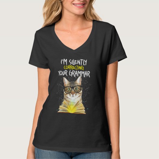 Kat Im Zelden uw grammatica corrigeren T-shirt (Voorkant)