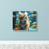 Kat in aquarium canvas kunst (Insitu (Houten vloer))