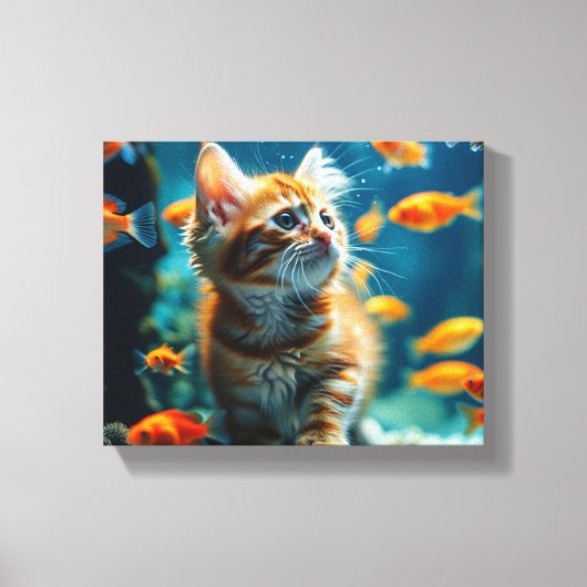 Kat in aquarium canvas kunst (Voorkant)